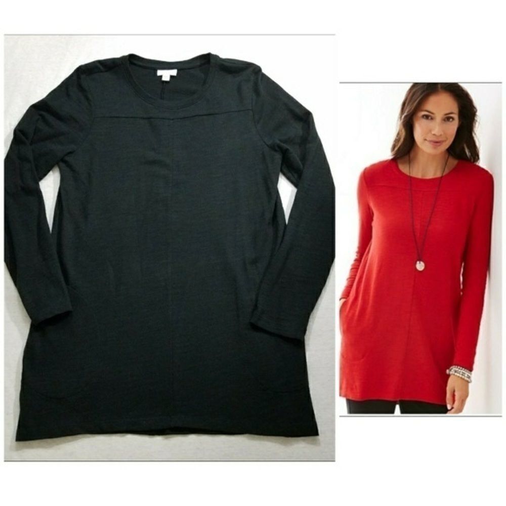 J Jill Thermal Waffle Pocket Tunic Long sleeve black XSP